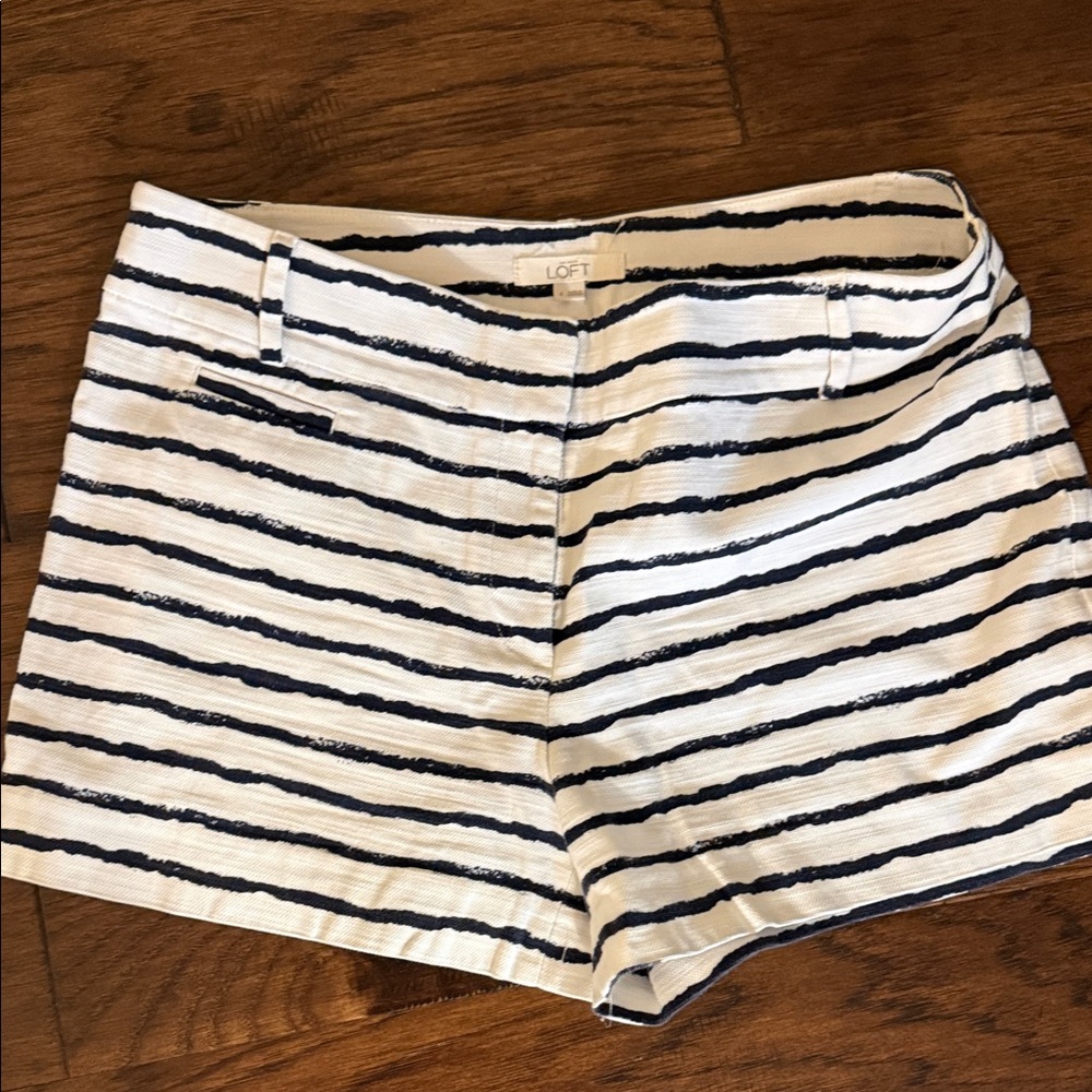 LOFT Navy & White Striped Cotton Bermuda Shorts
